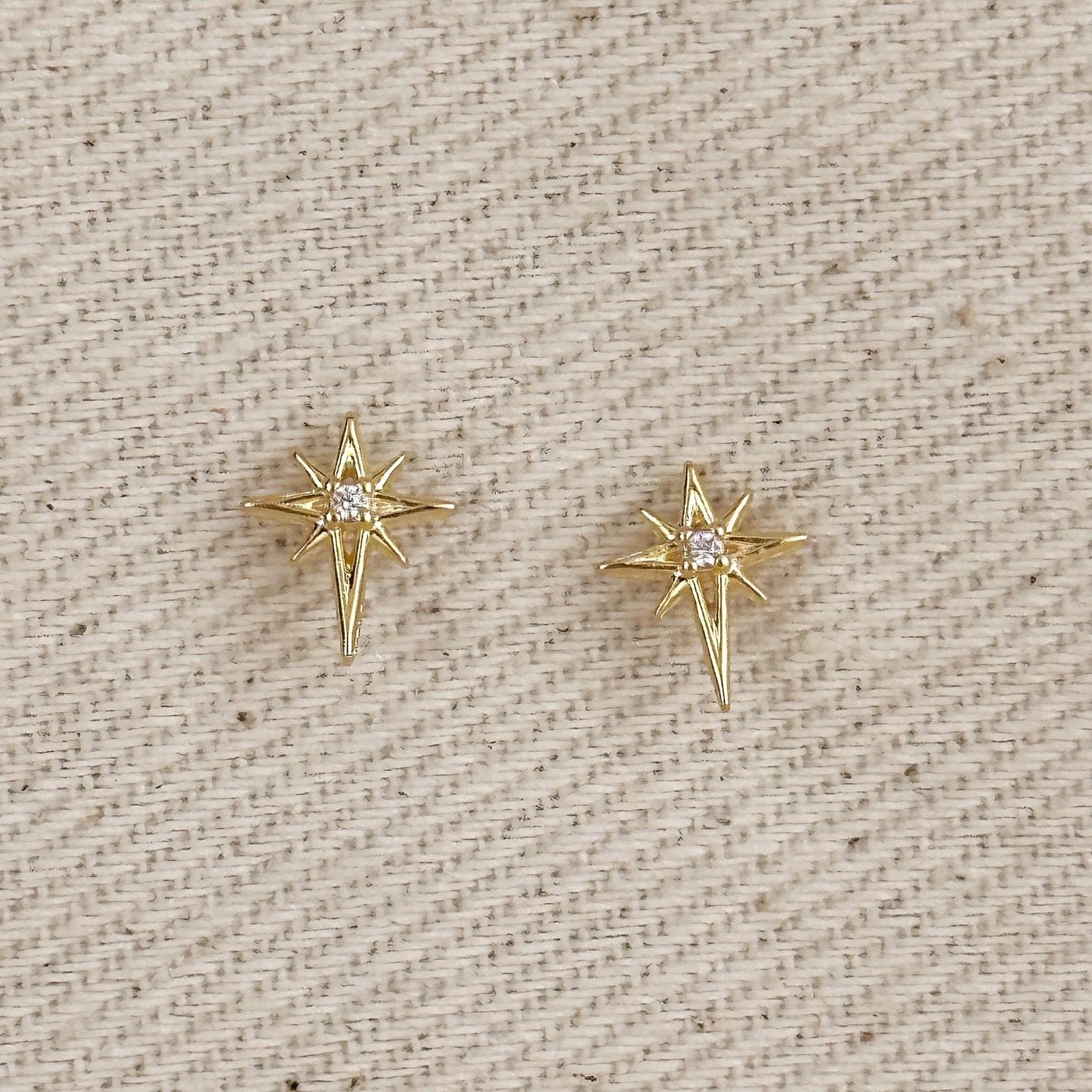 Starburst Stud Earrings with Cubic Zirconia - Gold Fill