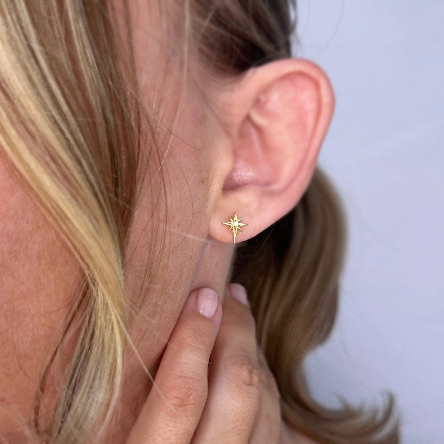 Starburst Stud Earrings with Cubic Zirconia - Gold Fill