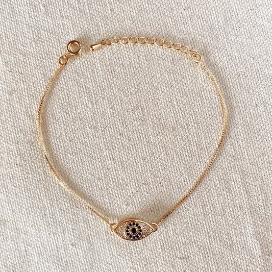 Evil Eye Bracelet with Sapphire + Clear CZs – Gold Filled