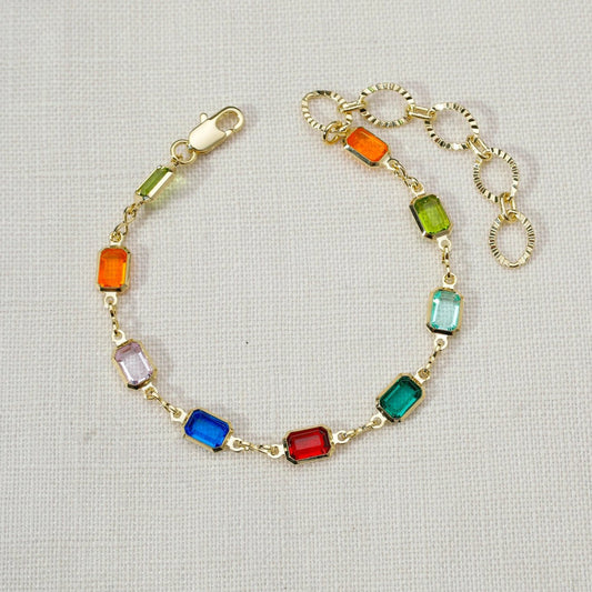 Multi-Color Crystal Rainbow Station Bracelet – Gold Filled