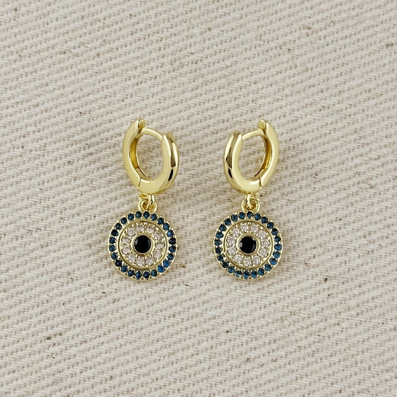 Protection Mandala Dangle Huggie Earrings – Gold Filled