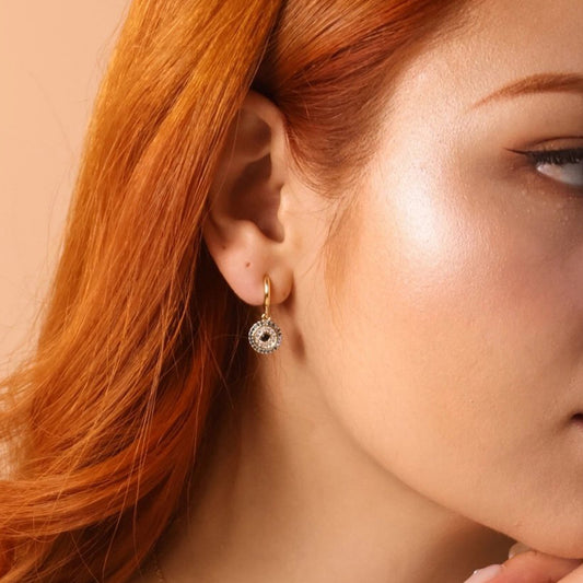 Protection Mandala Dangle Huggie Earrings – Gold Filled