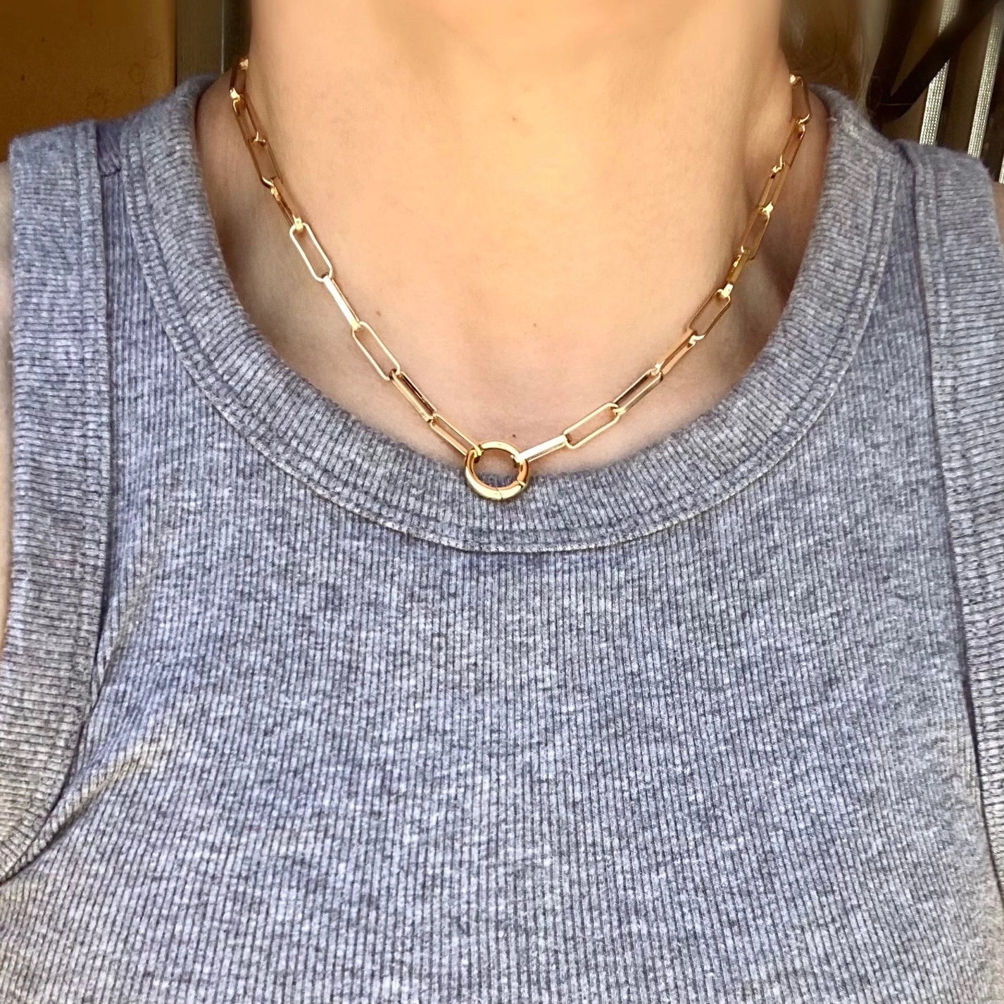 18" Paperclip Chain Necklace with Carabiner – Gold Filled