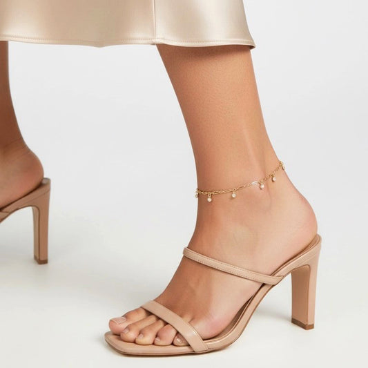 Gold Filled Paperclip Chain with Bezel CZ Drops Anklet