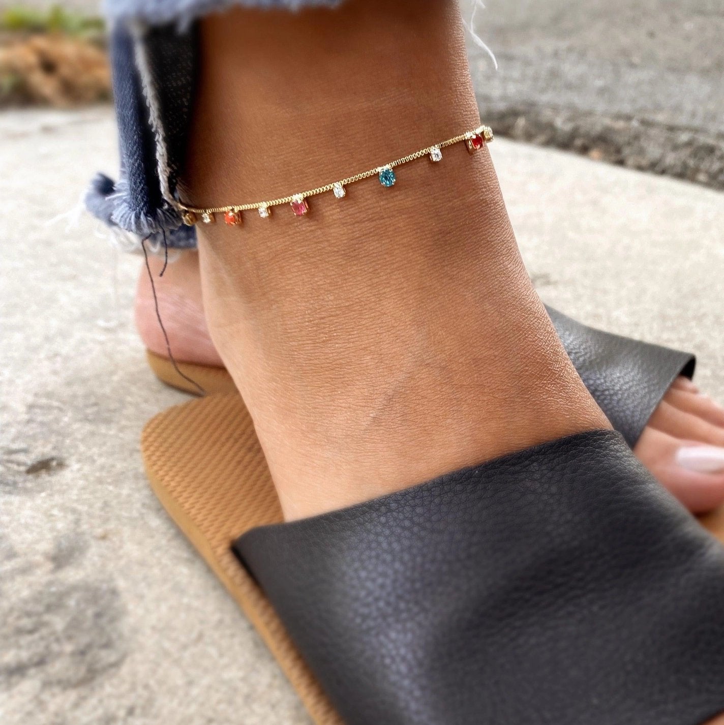 Gold Filled Multicolor Micro CZ Anklet
