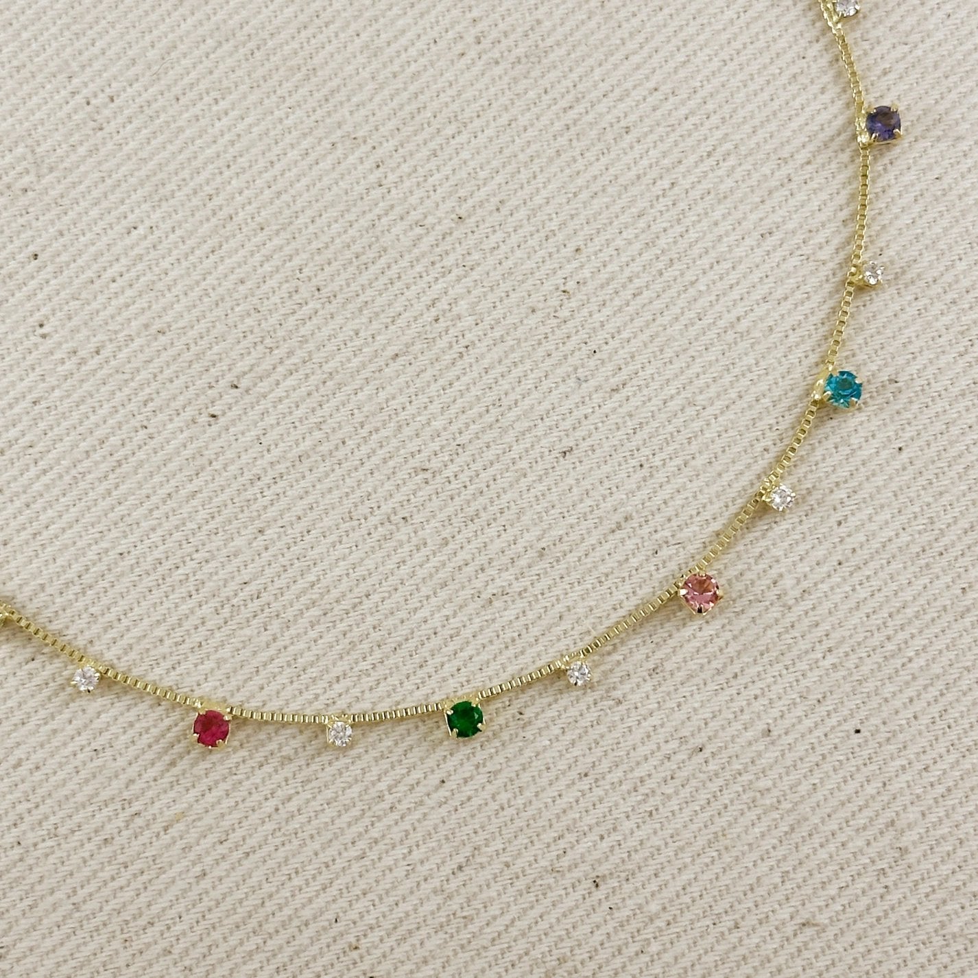 Gold Filled Multicolor Micro CZ Anklet