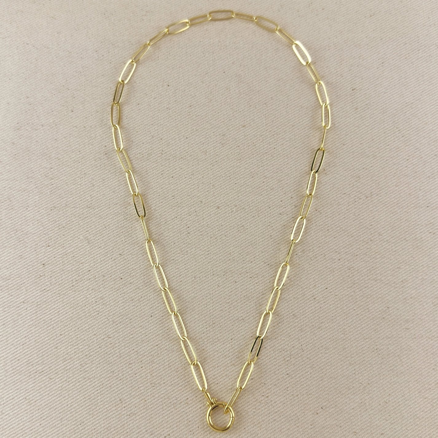 Paperclip Chain Necklace with Round Clicker Clasp - Gold Filled