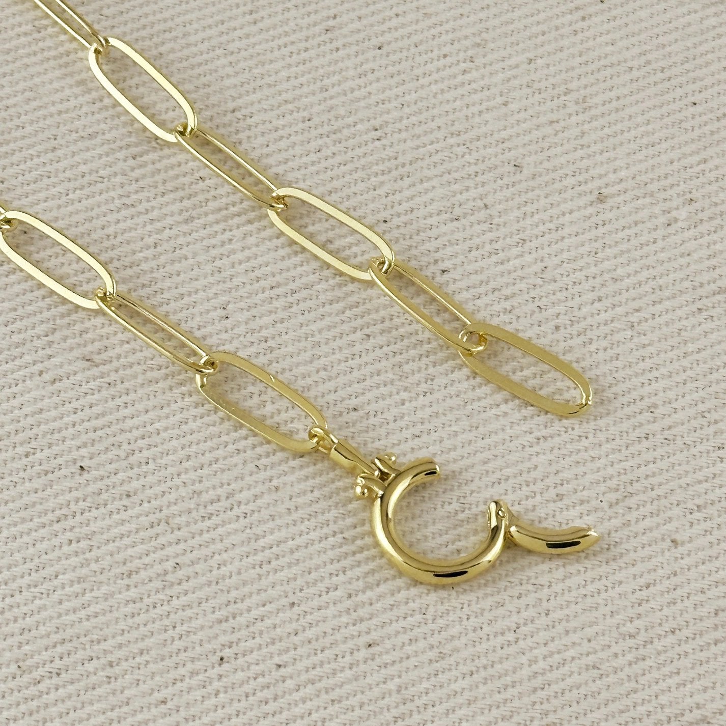 Paperclip Chain Necklace with Round Clicker Clasp - Gold Filled
