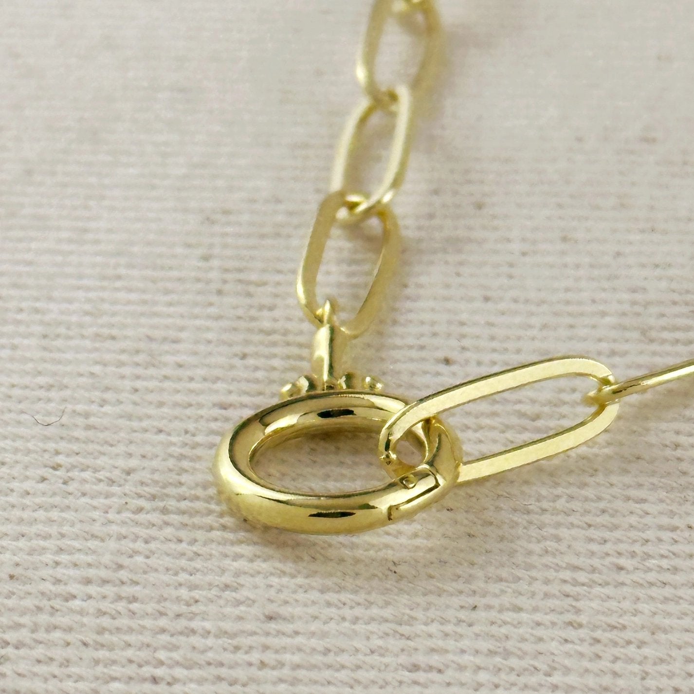 Paperclip Chain Necklace with Round Clicker Clasp - Gold Filled