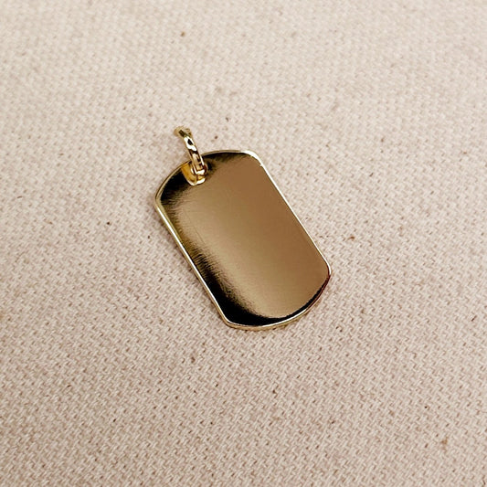 Polished Dog Tag Charm Pendant - Gold Filled