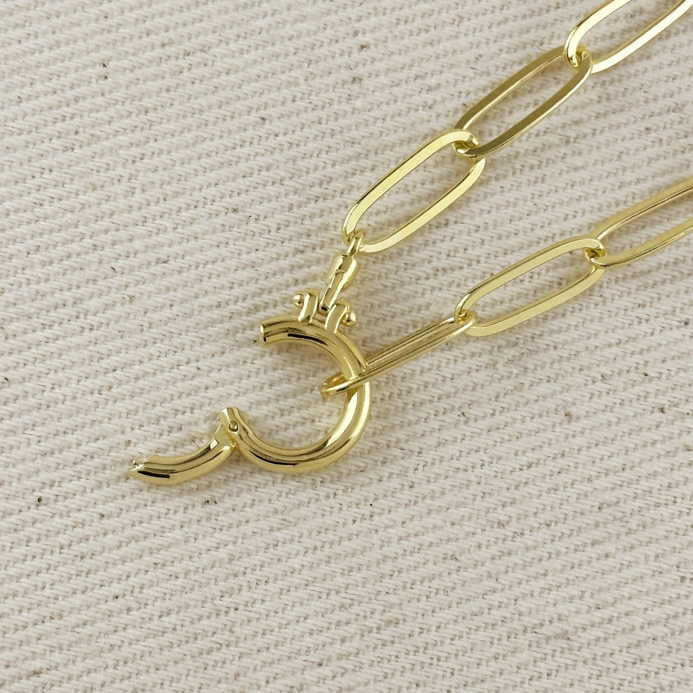 Paperclip Chain Bracelet with Round Clicker Clasp - Gold Filled