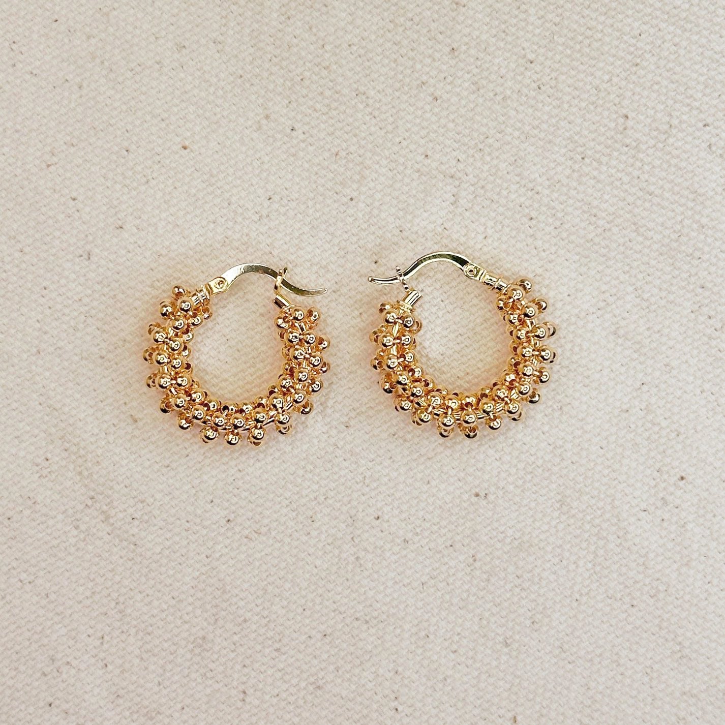 Beaded Cluster Hoop Earrings - Gold Filled