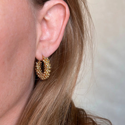 Beaded Cluster Hoop Earrings - Gold Filled