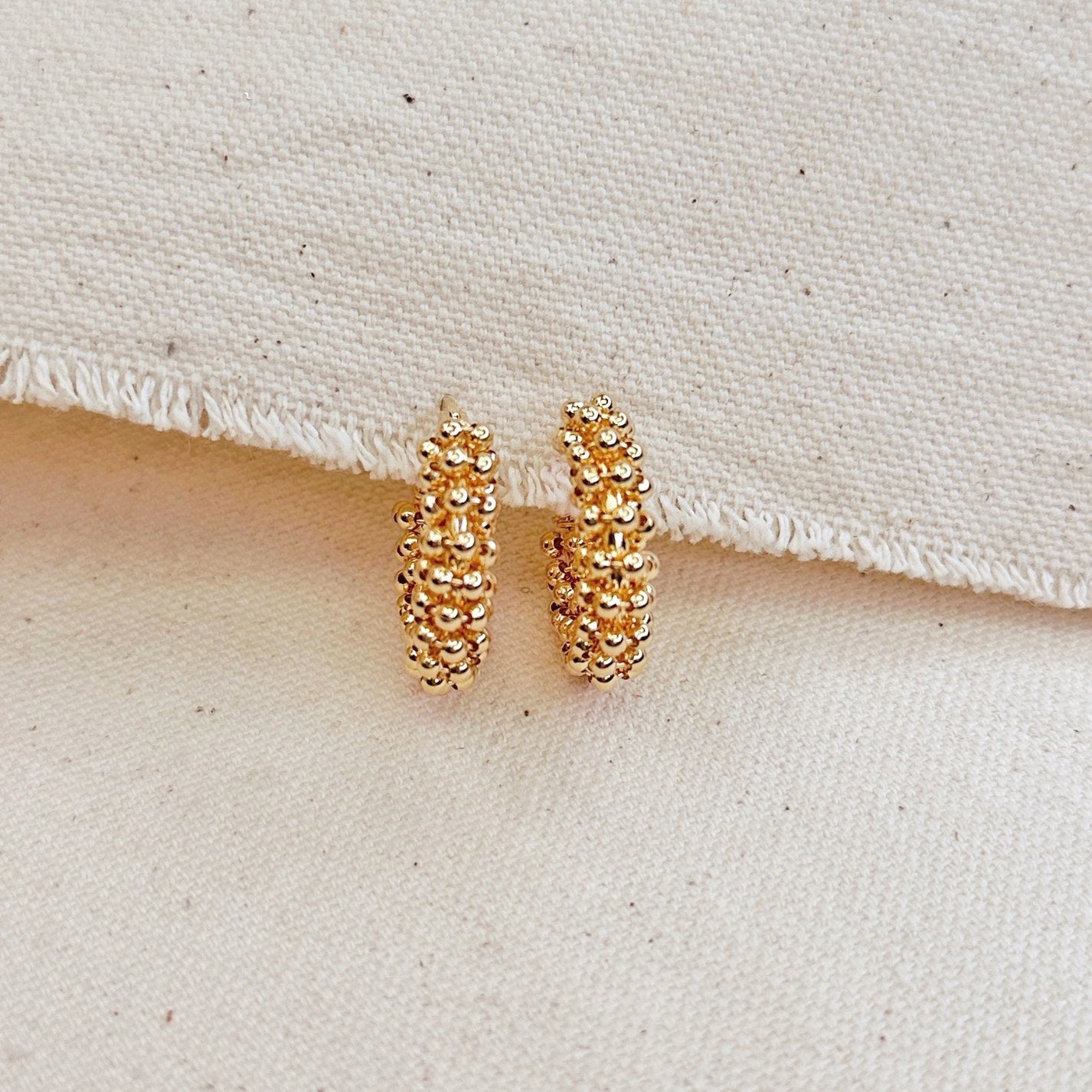 Beaded Cluster Hoop Earrings - Gold Filled