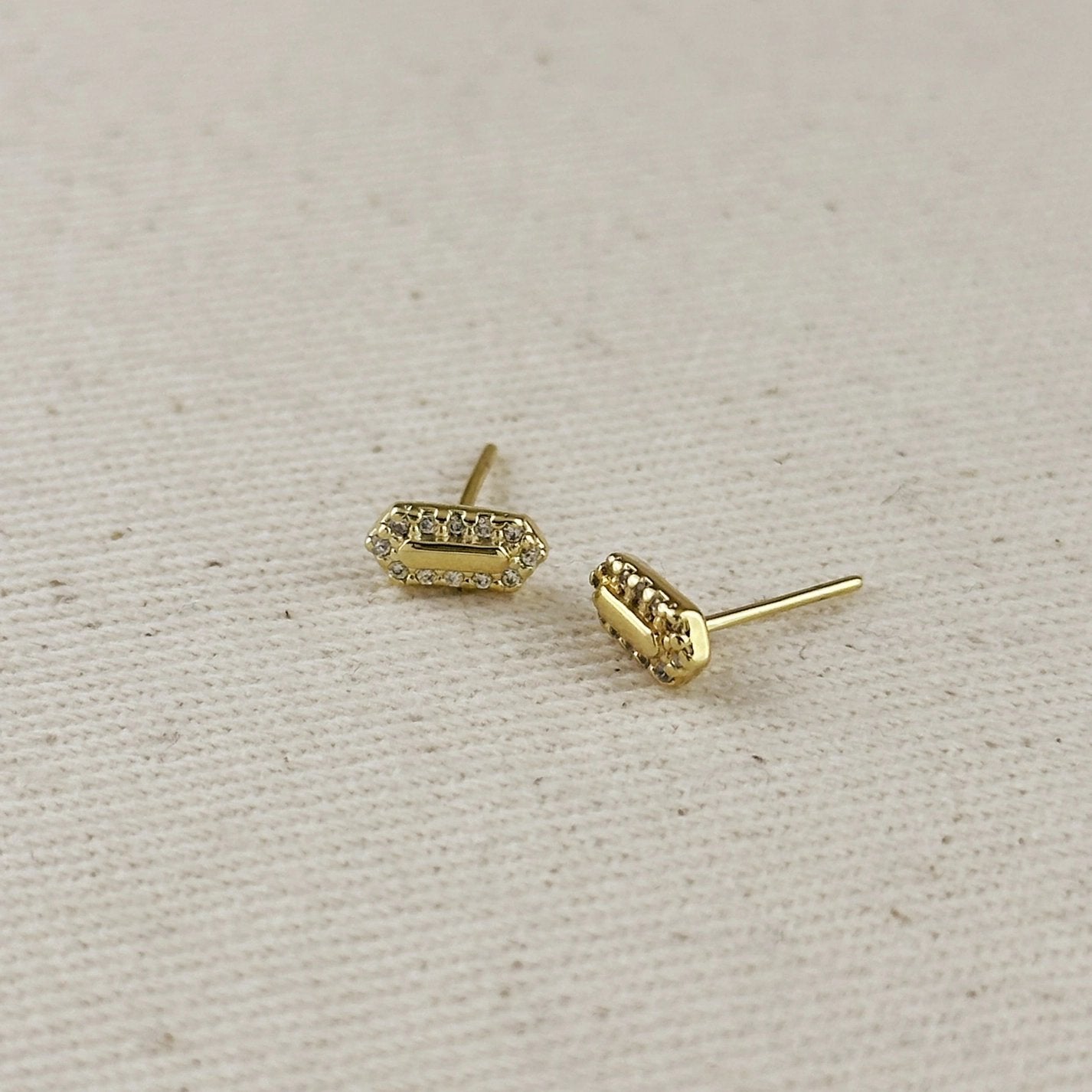 Mini Pointed Rectangle Shield Stud Earrings - Gold Filled with CZs