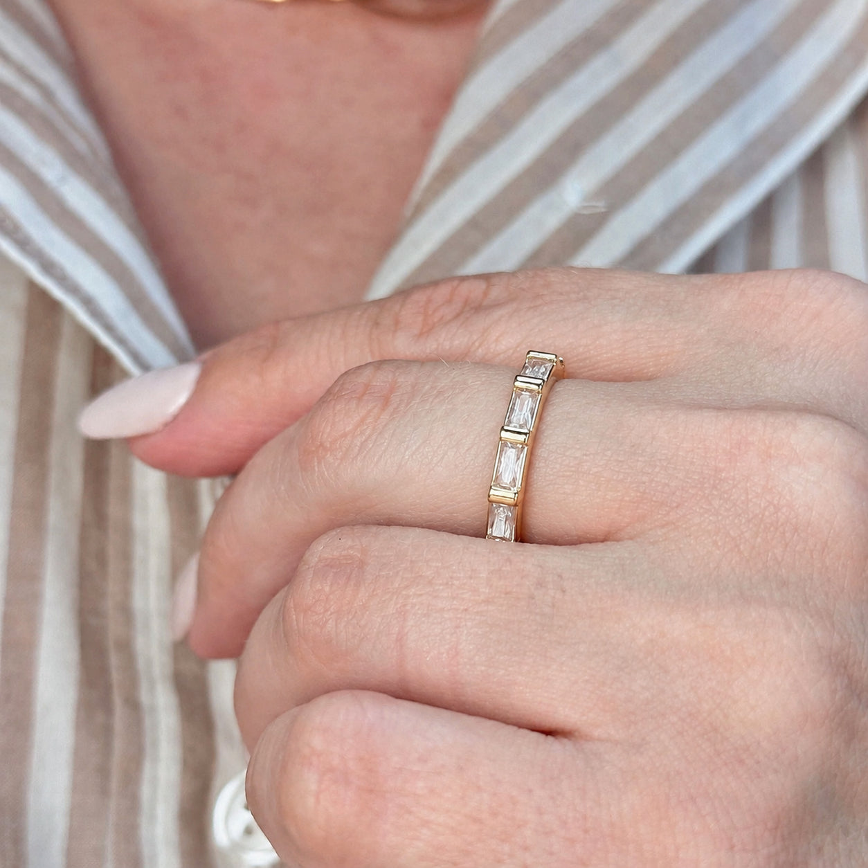 Baguette CZ Band Ring - Gold Filled