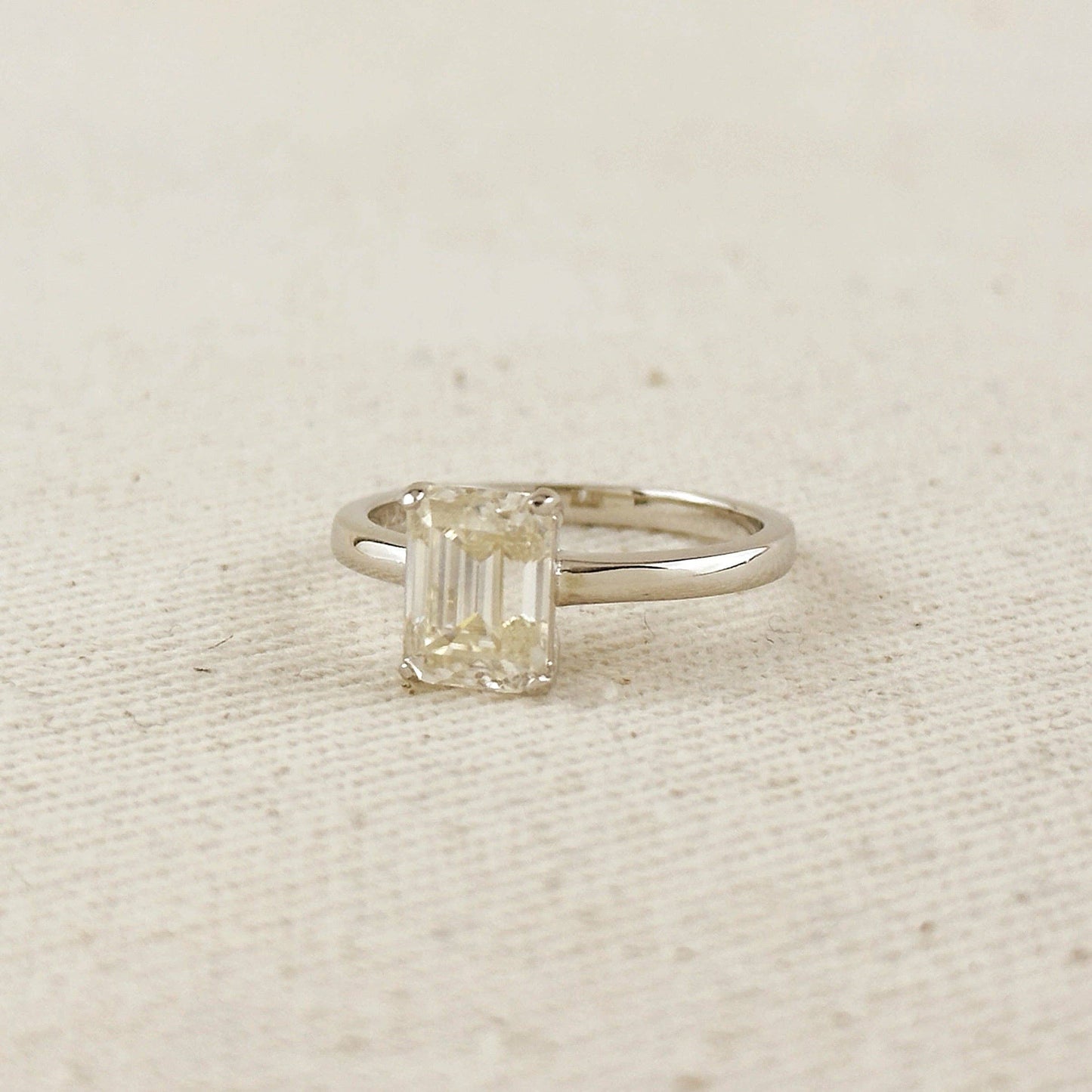Moissanite Baguette Solitaire Ring - Rhodium Plated Sterling Silver