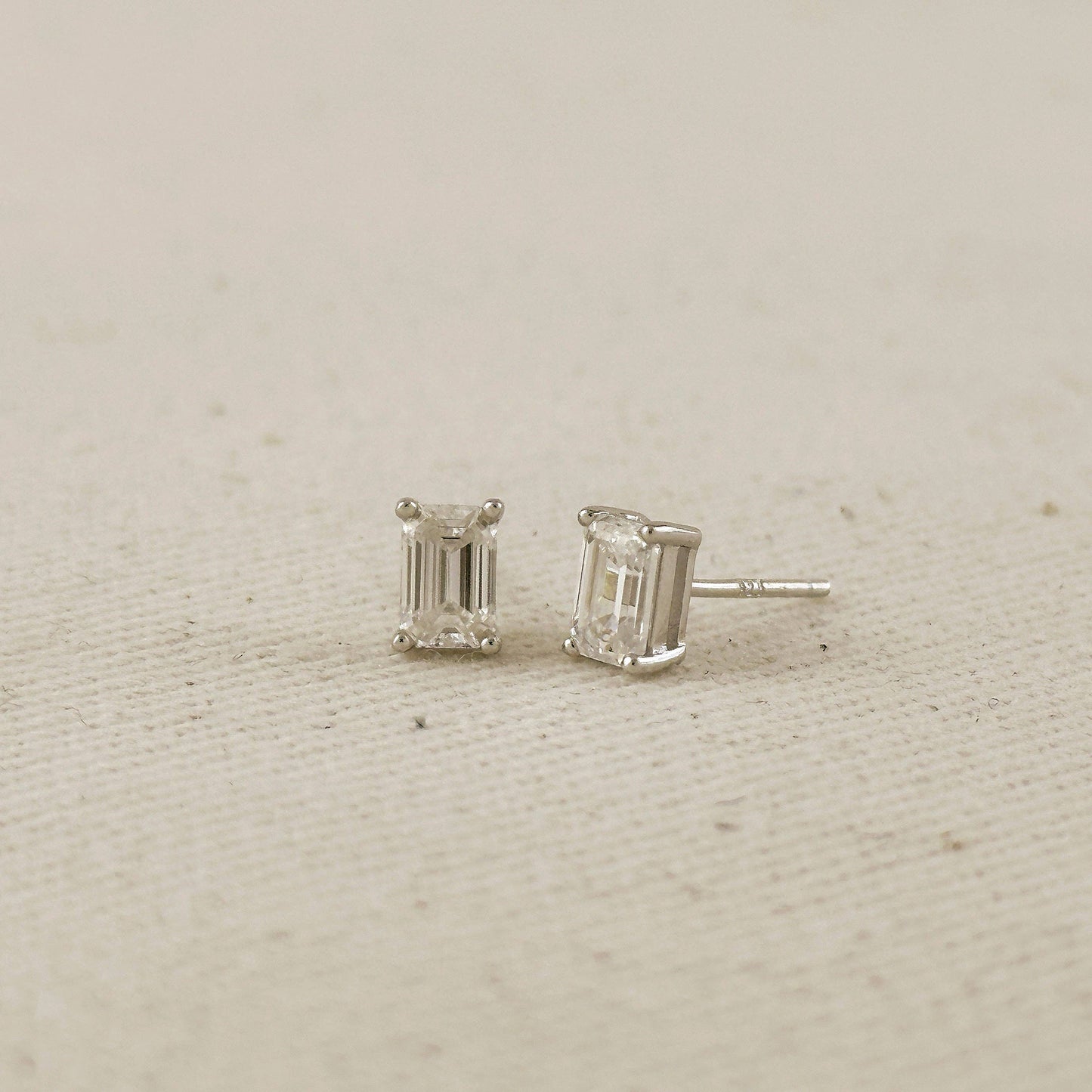 Moissanite Baguette Stud Earrings - Rhodium Plated Sterling Silver