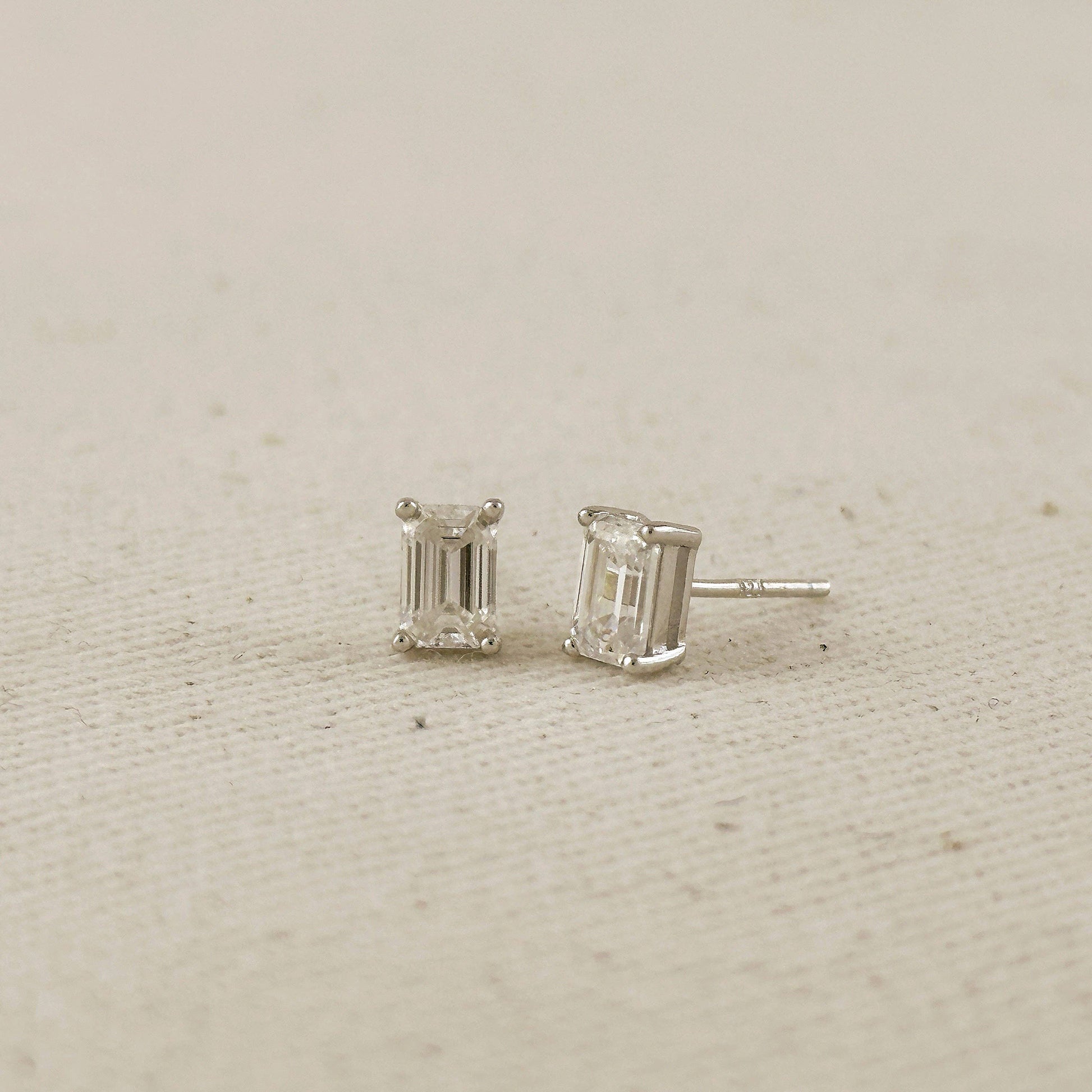 Moissanite Baguette Stud Earrings - Rhodium Plated Sterling Silver