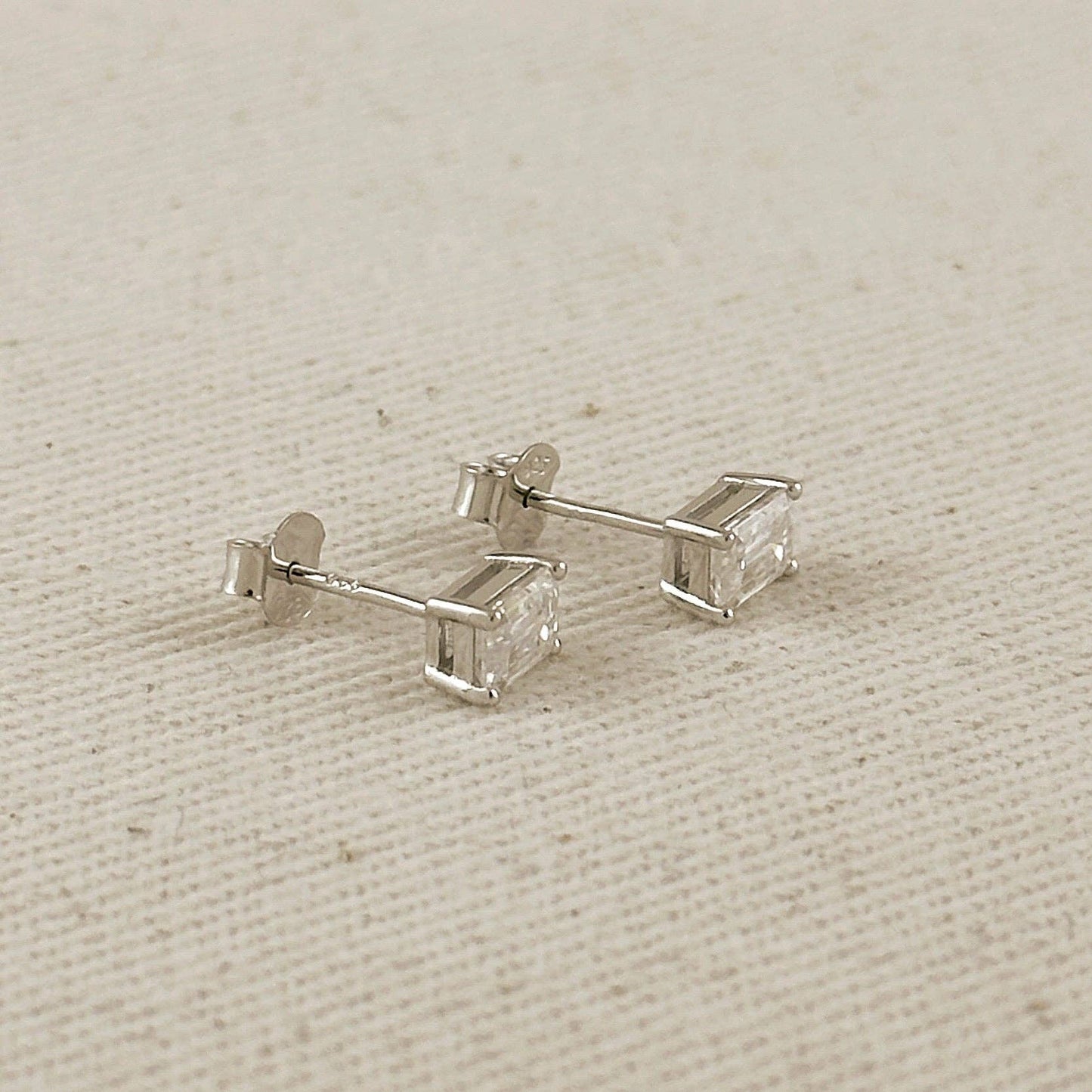 Moissanite Baguette Stud Earrings - Rhodium Plated Sterling Silver