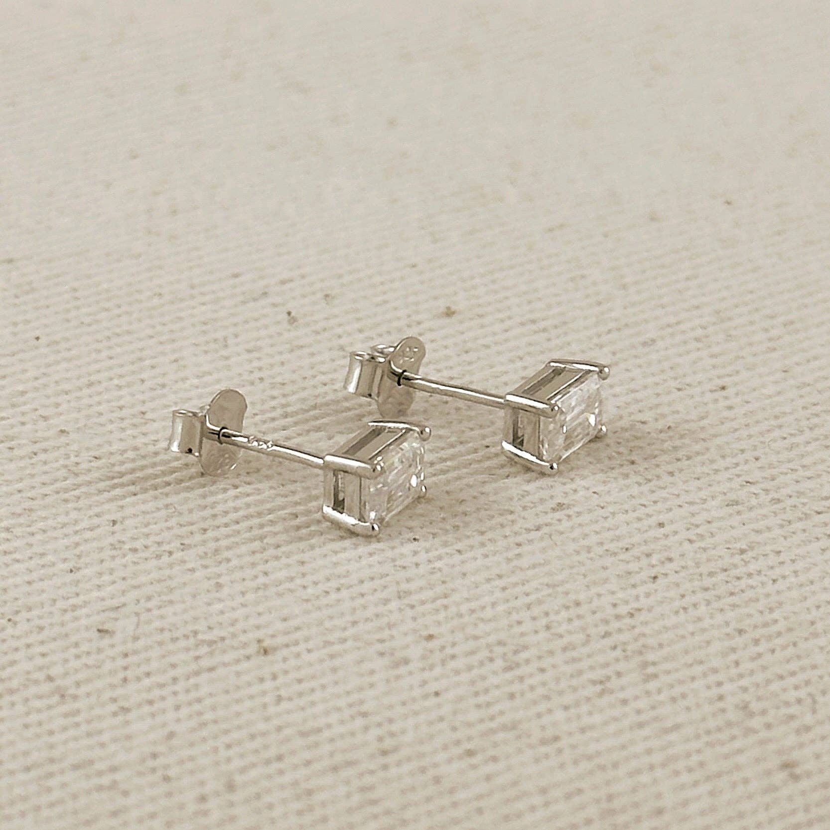 Moissanite Baguette Stud Earrings - Rhodium Plated Sterling Silver