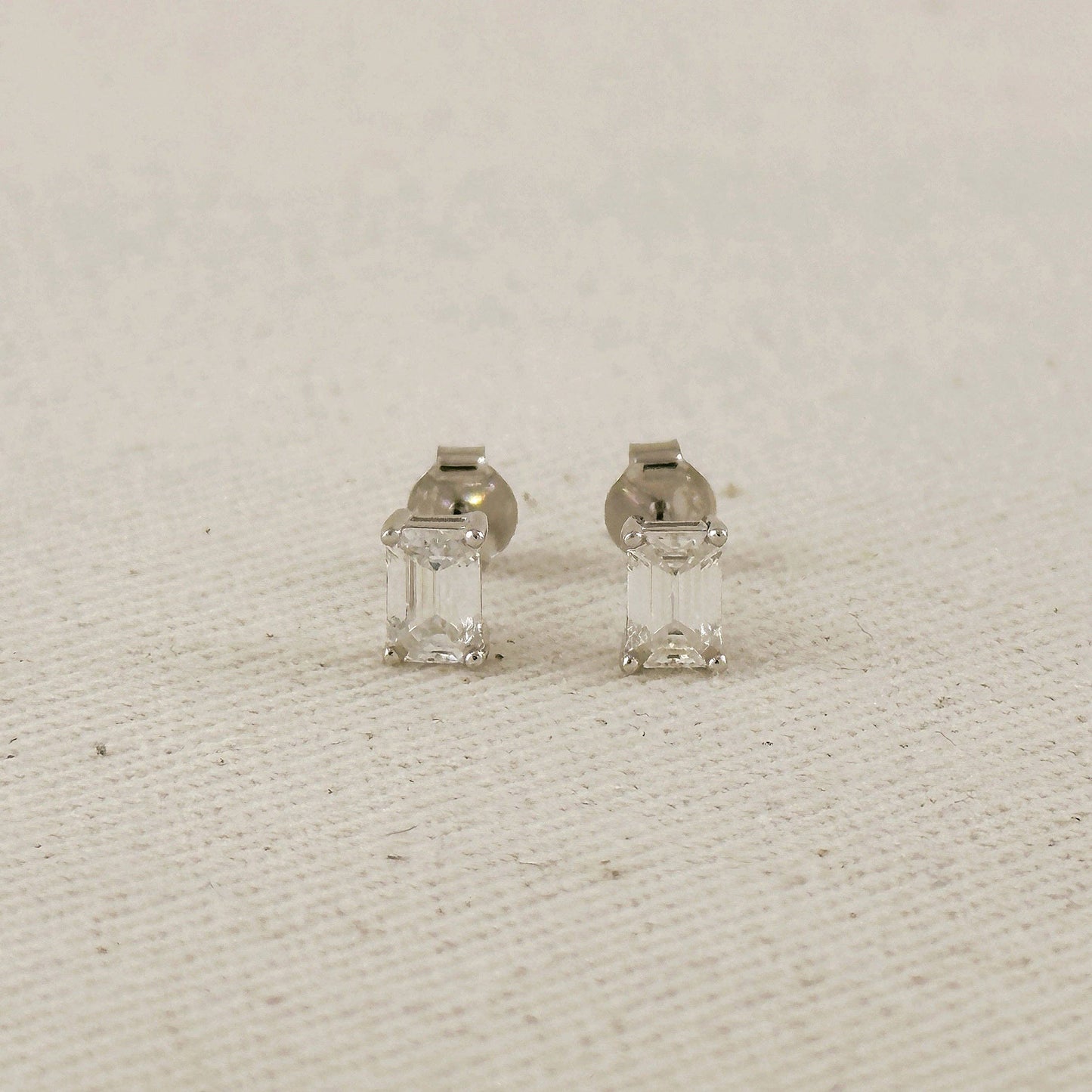 Moissanite Baguette Stud Earrings - Rhodium Plated Sterling Silver