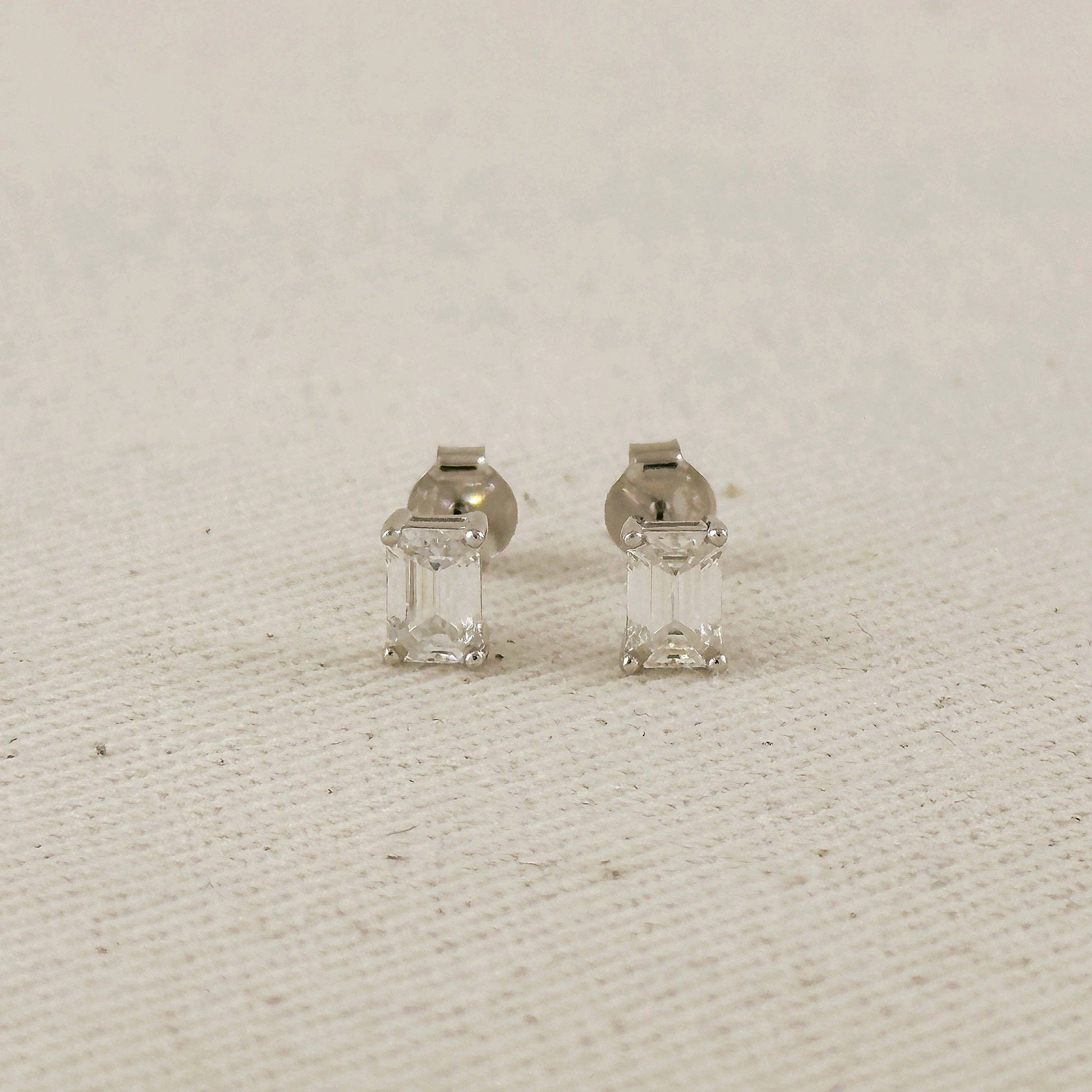 Moissanite Baguette Stud Earrings - Rhodium Plated Sterling Silver