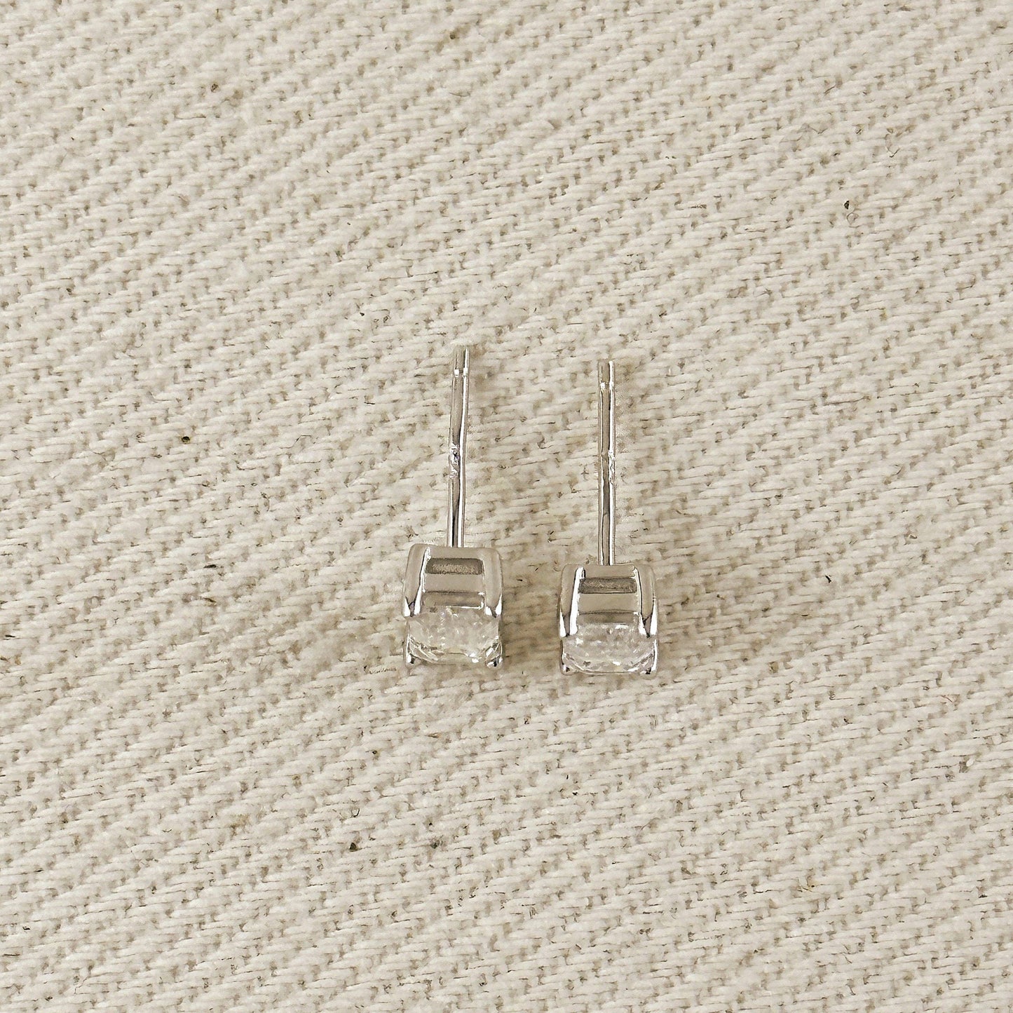 Moissanite Baguette Stud Earrings - Rhodium Plated Sterling Silver