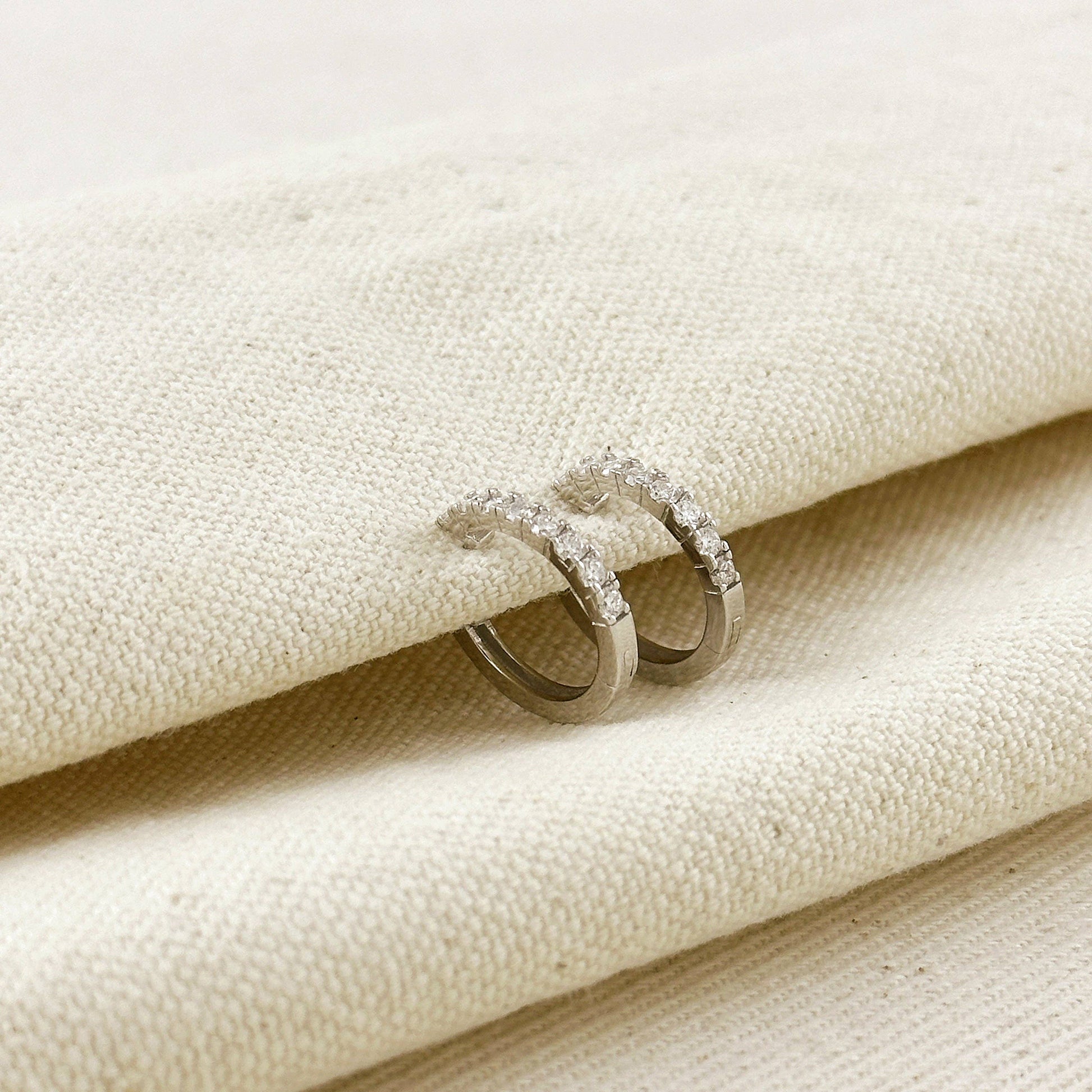 Small Moissanite Hoop Earrings - Rhodium Plated Sterling Silver