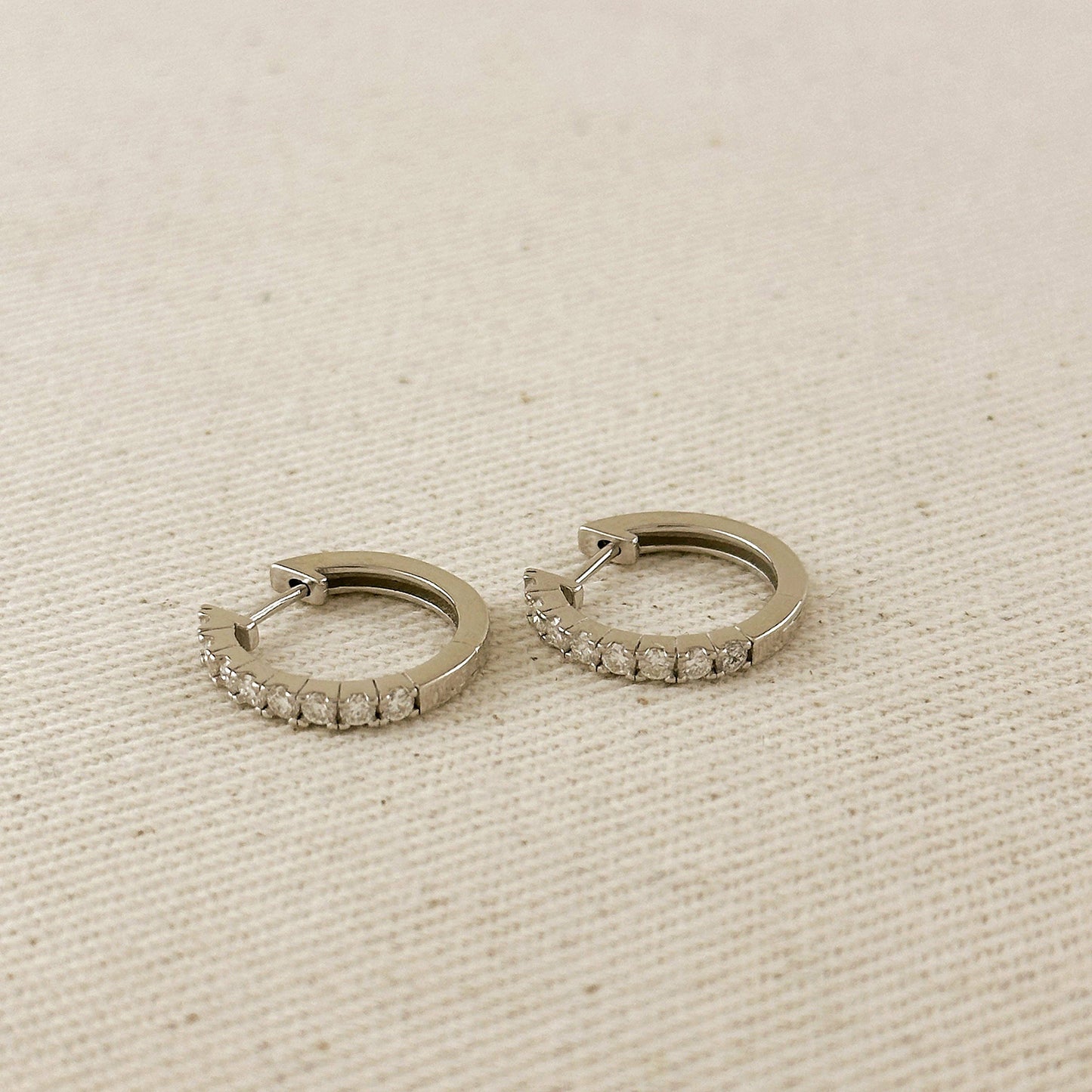 Small Moissanite Hoop Earrings - Rhodium Plated Sterling Silver