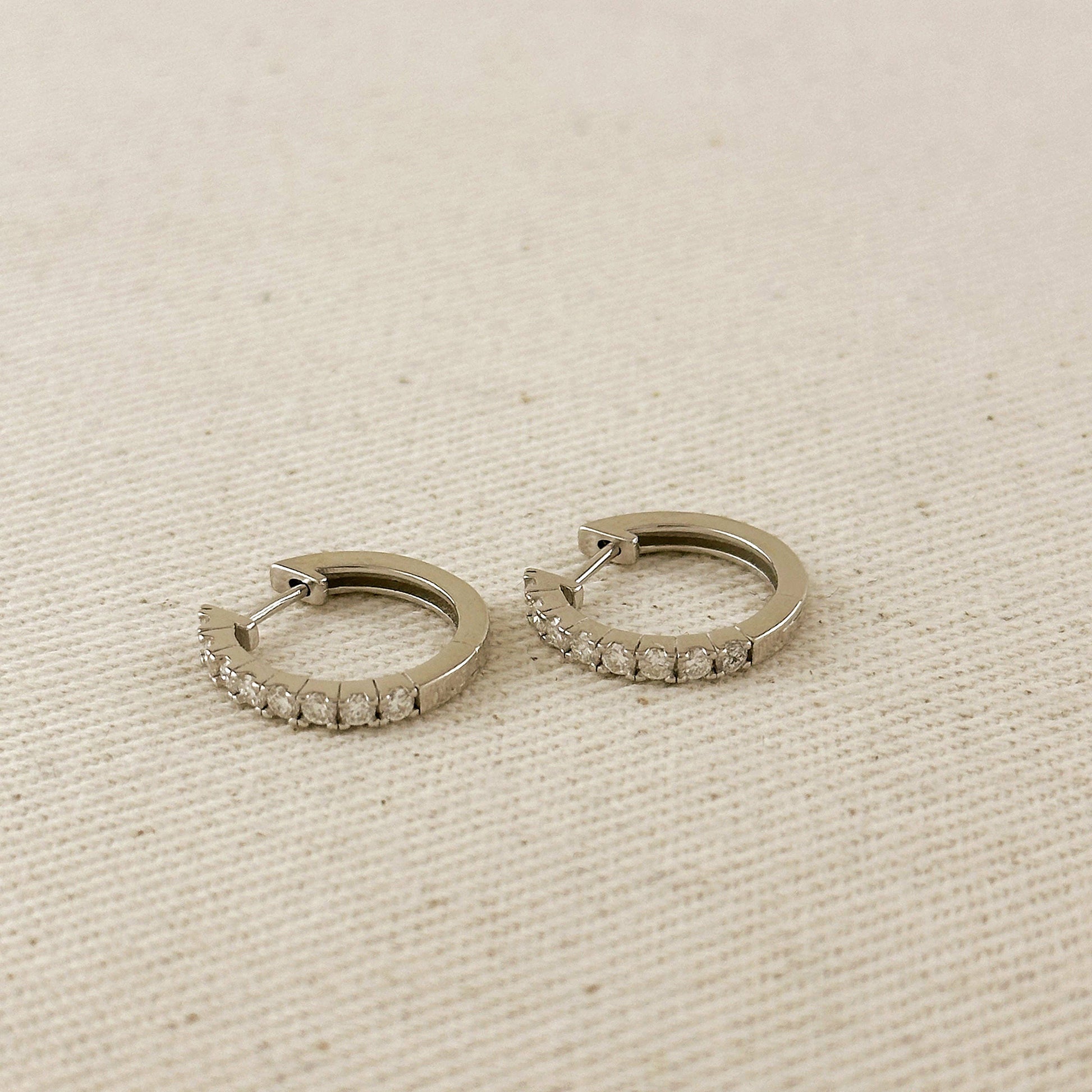 Small Moissanite Hoop Earrings - Rhodium Plated Sterling Silver