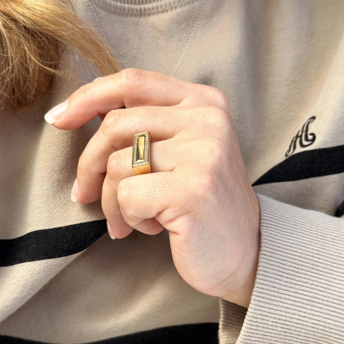 Flat Top Ring with CZ Border - Gold Filled
