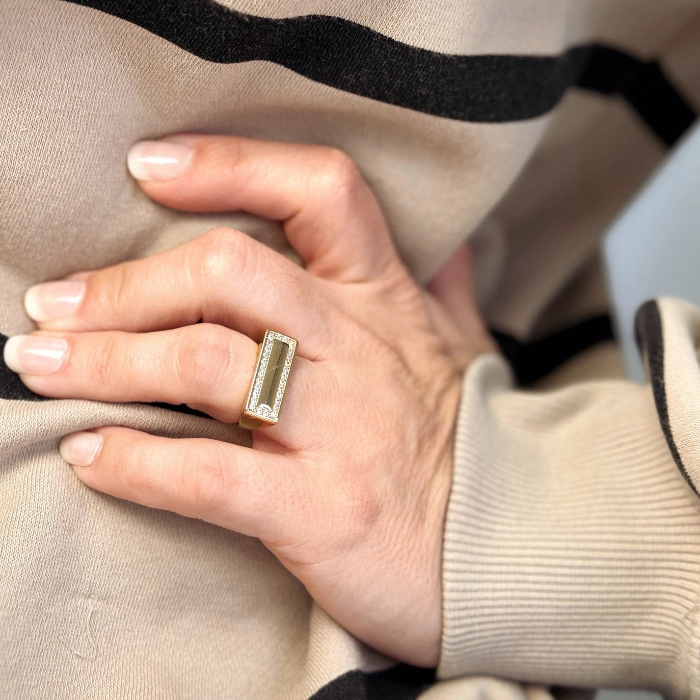 Flat Top Ring with CZ Border - Gold Filled