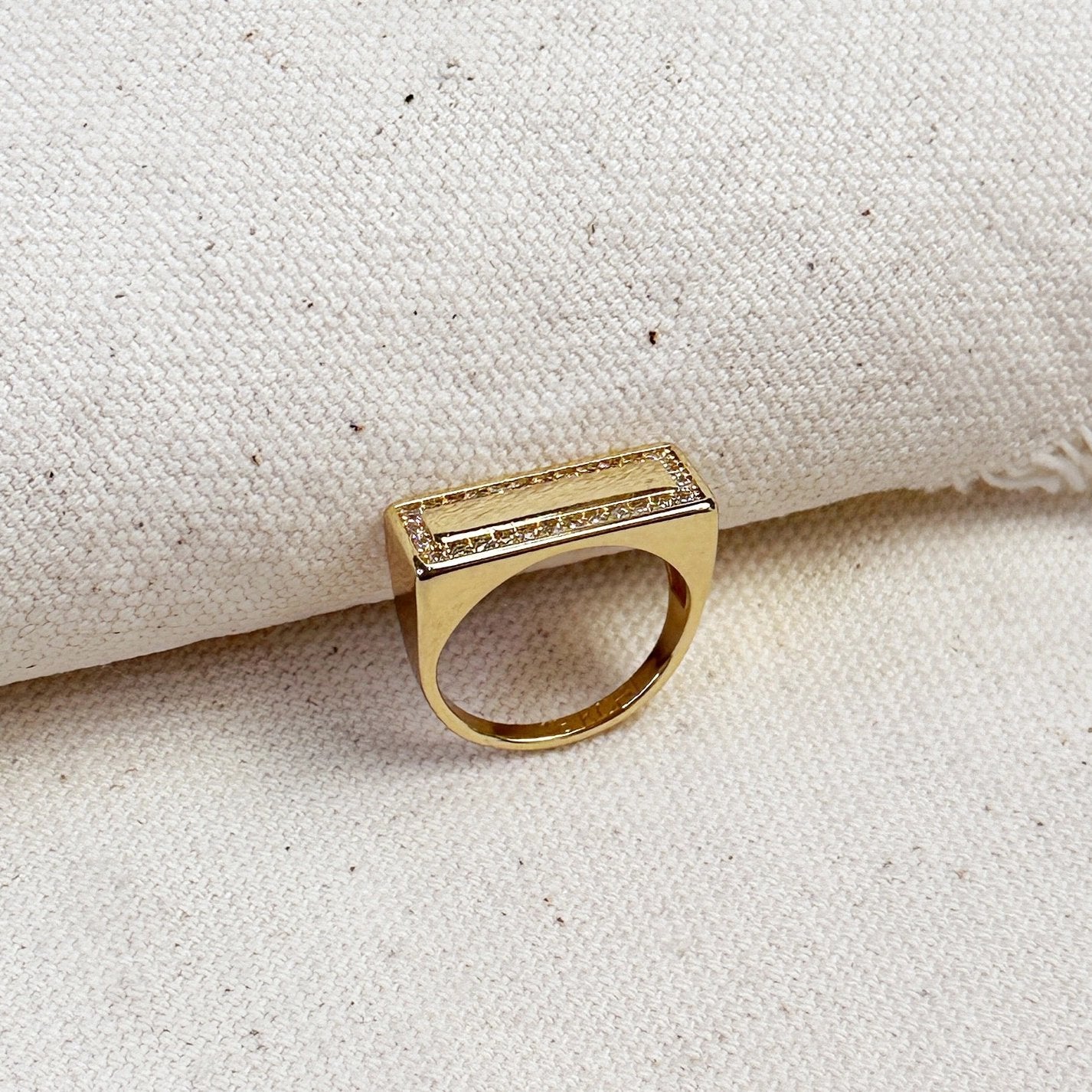 Flat Top Ring with CZ Border - Gold Filled