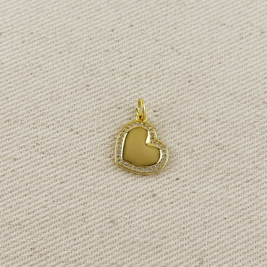 Polished Heart Charm with CZ Border - Gold Filled