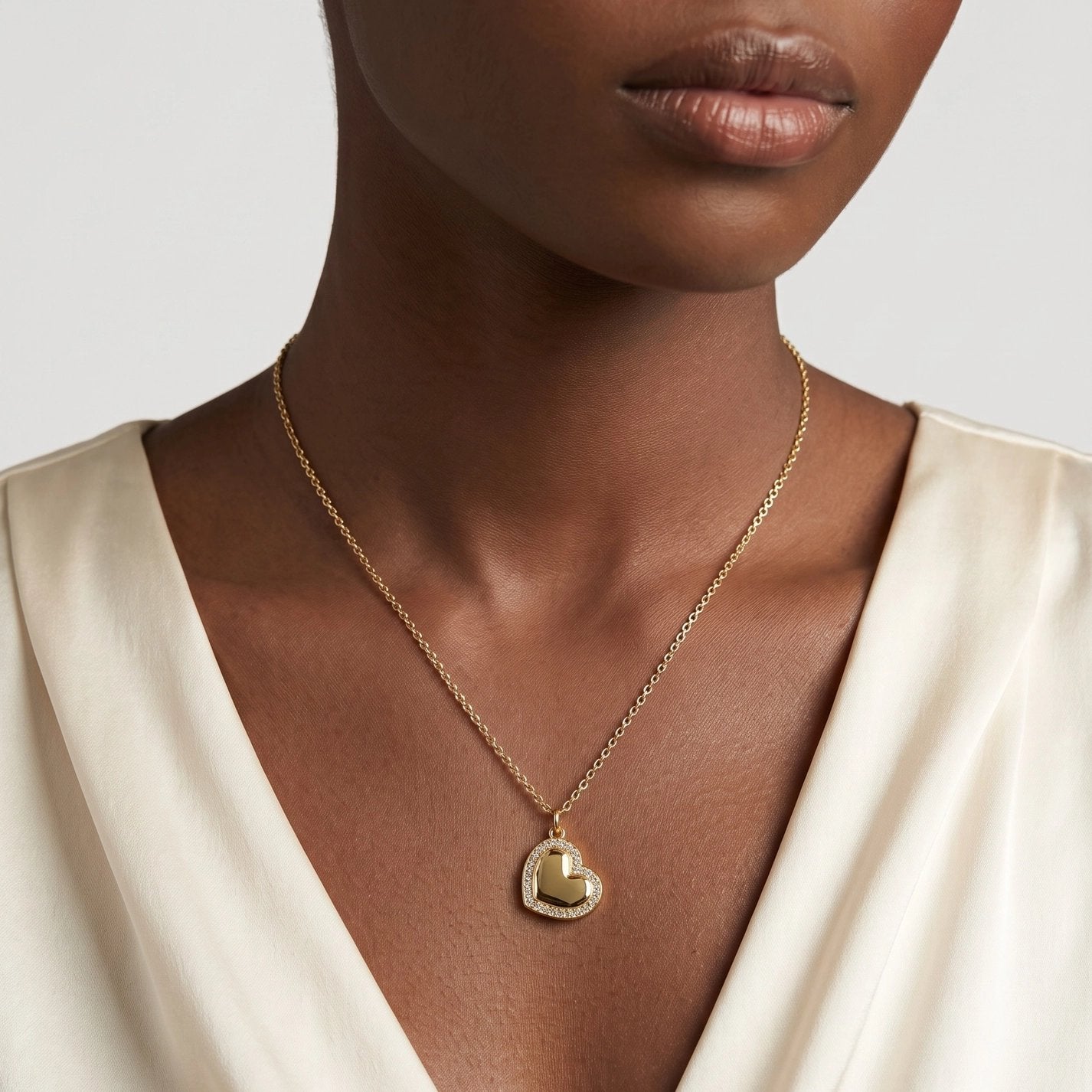 Polished Heart Charm with CZ Border - Gold Filled