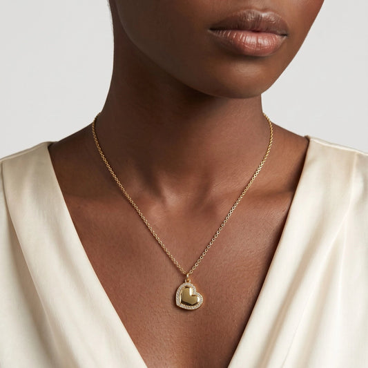 Polished Heart Charm with CZ Border - Gold Filled