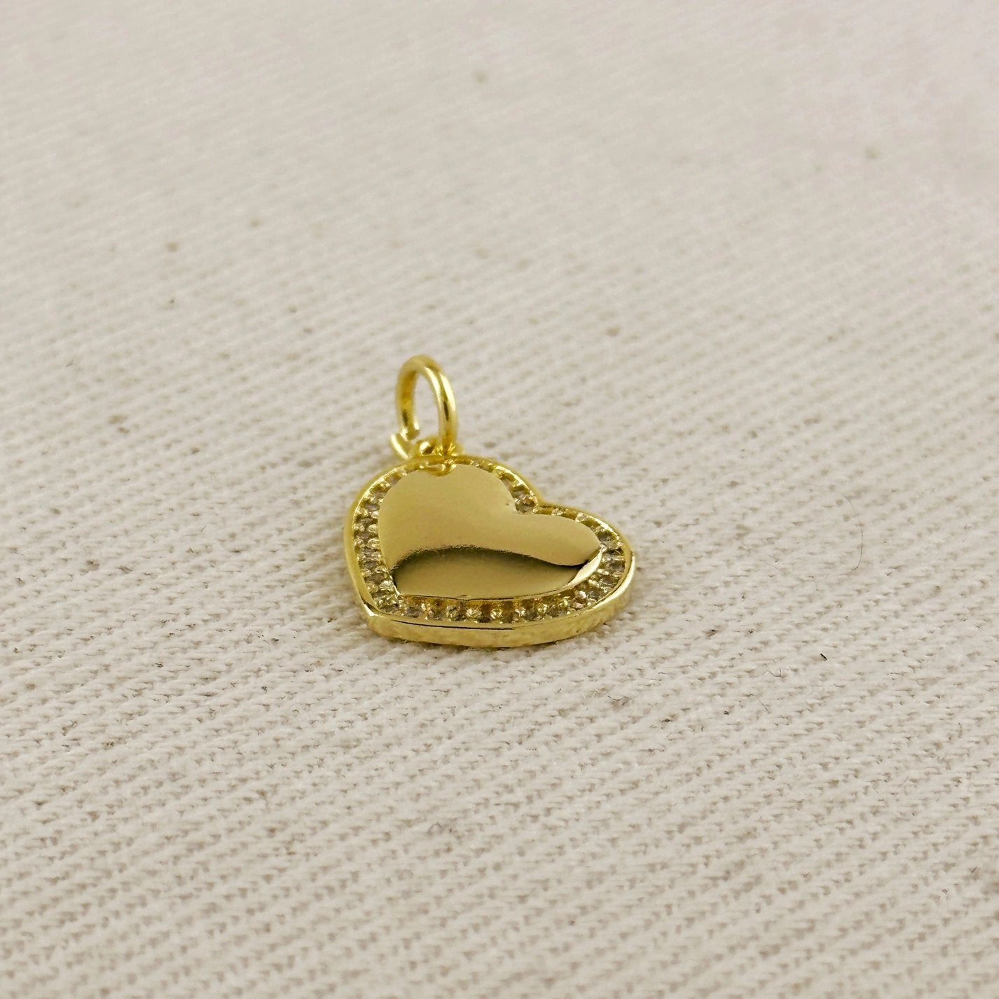 Polished Heart Charm with CZ Border - Gold Filled