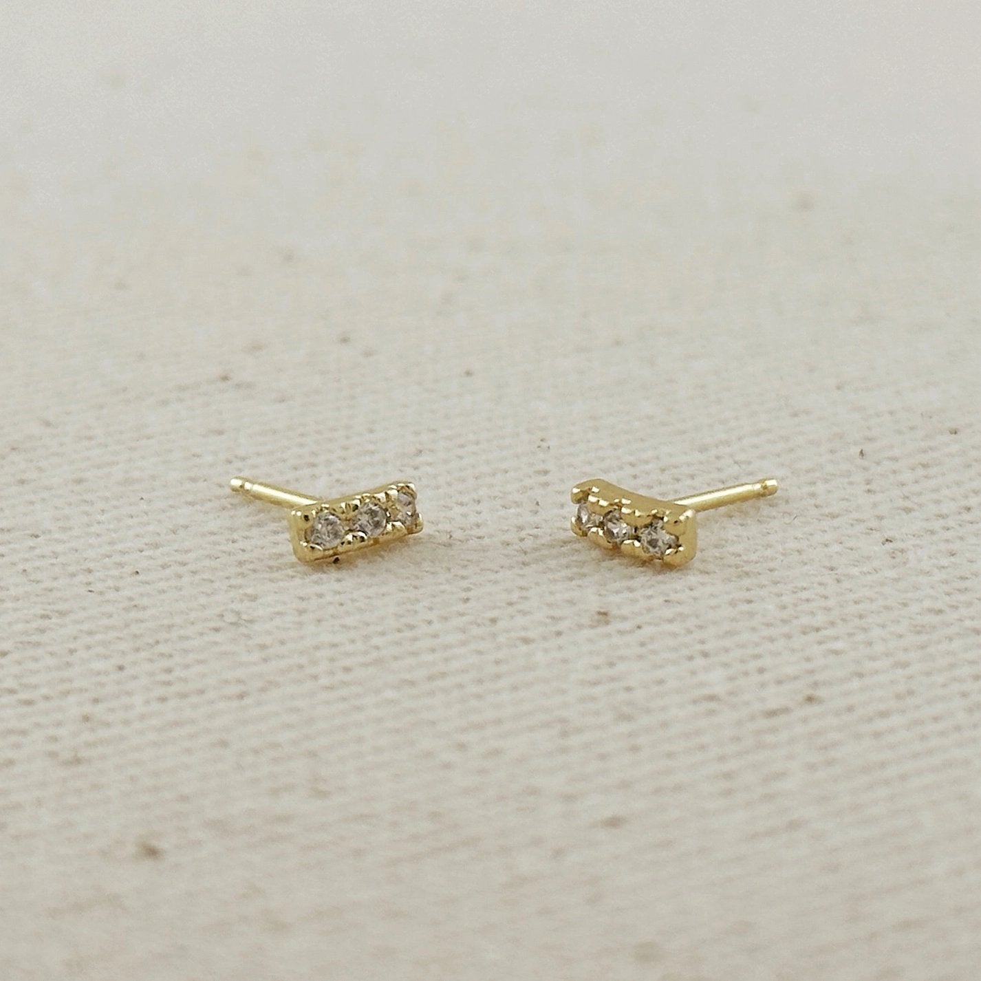 Mini CZ Bar Stud Earrings - Gold Filled