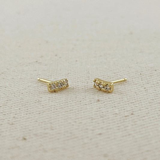 Mini CZ Bar Stud Earrings - Gold Filled