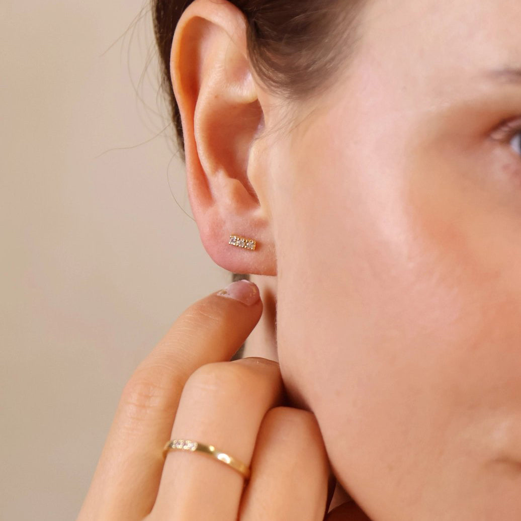Mini CZ Bar Stud Earrings - Gold Filled