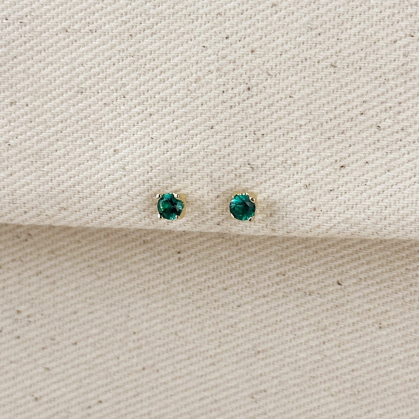 4mm Emerald Green Cubic Zirconia Stud Earrings - Gold Filled