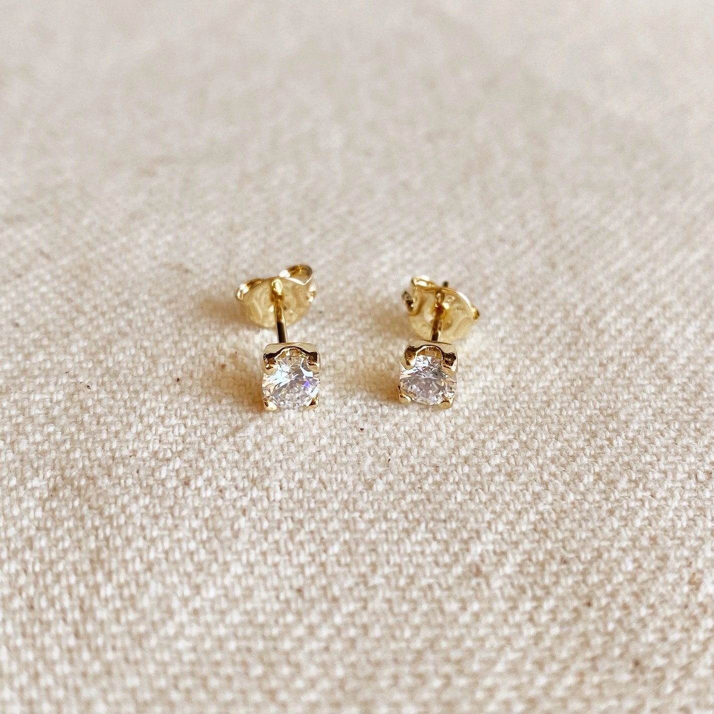 4mm Cubic Zirconia Stud Earrings - Gold Filled