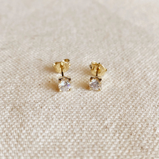4mm Cubic Zirconia Stud Earrings - Gold Filled