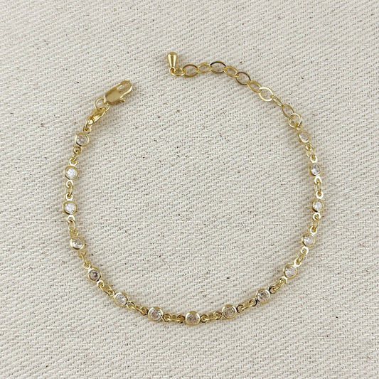 Round Bezel CZ Bracelet - Gold Filled