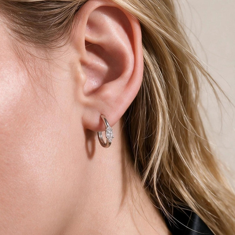 Marquise CZ C-Hoop Earrings – Sterling Silver