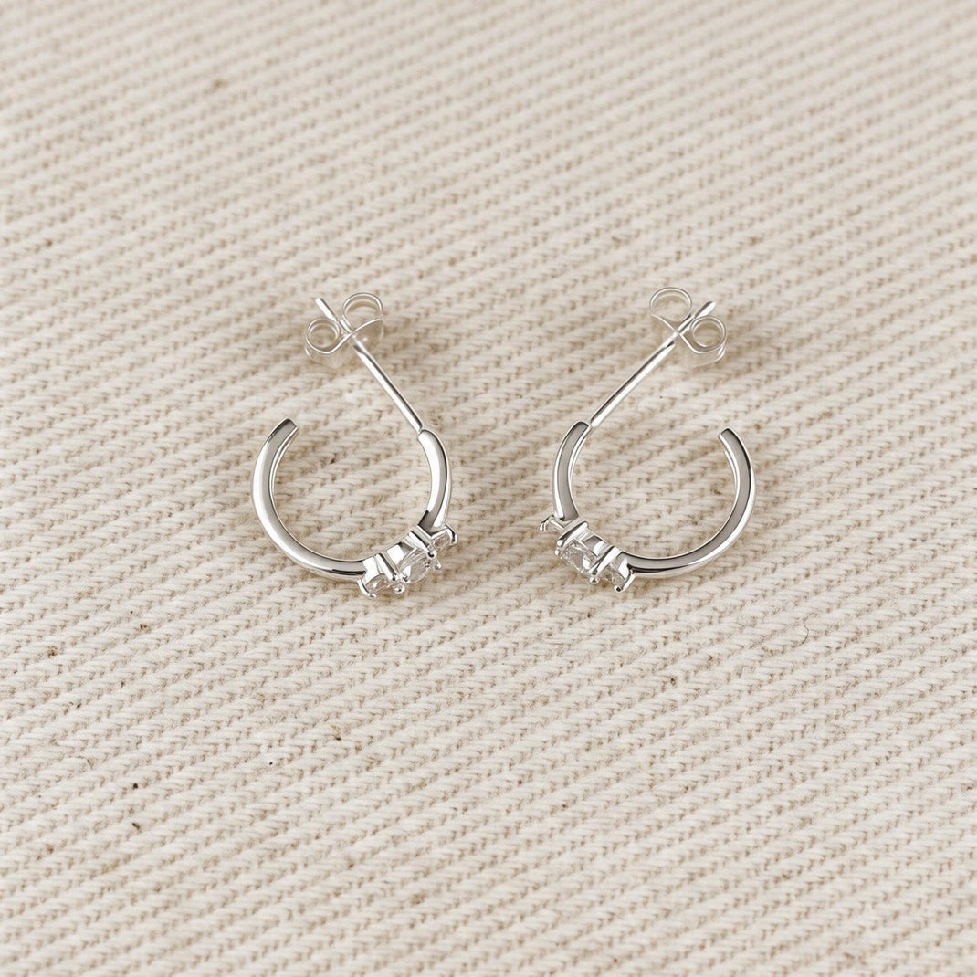 Marquise CZ C-Hoop Earrings – Sterling Silver