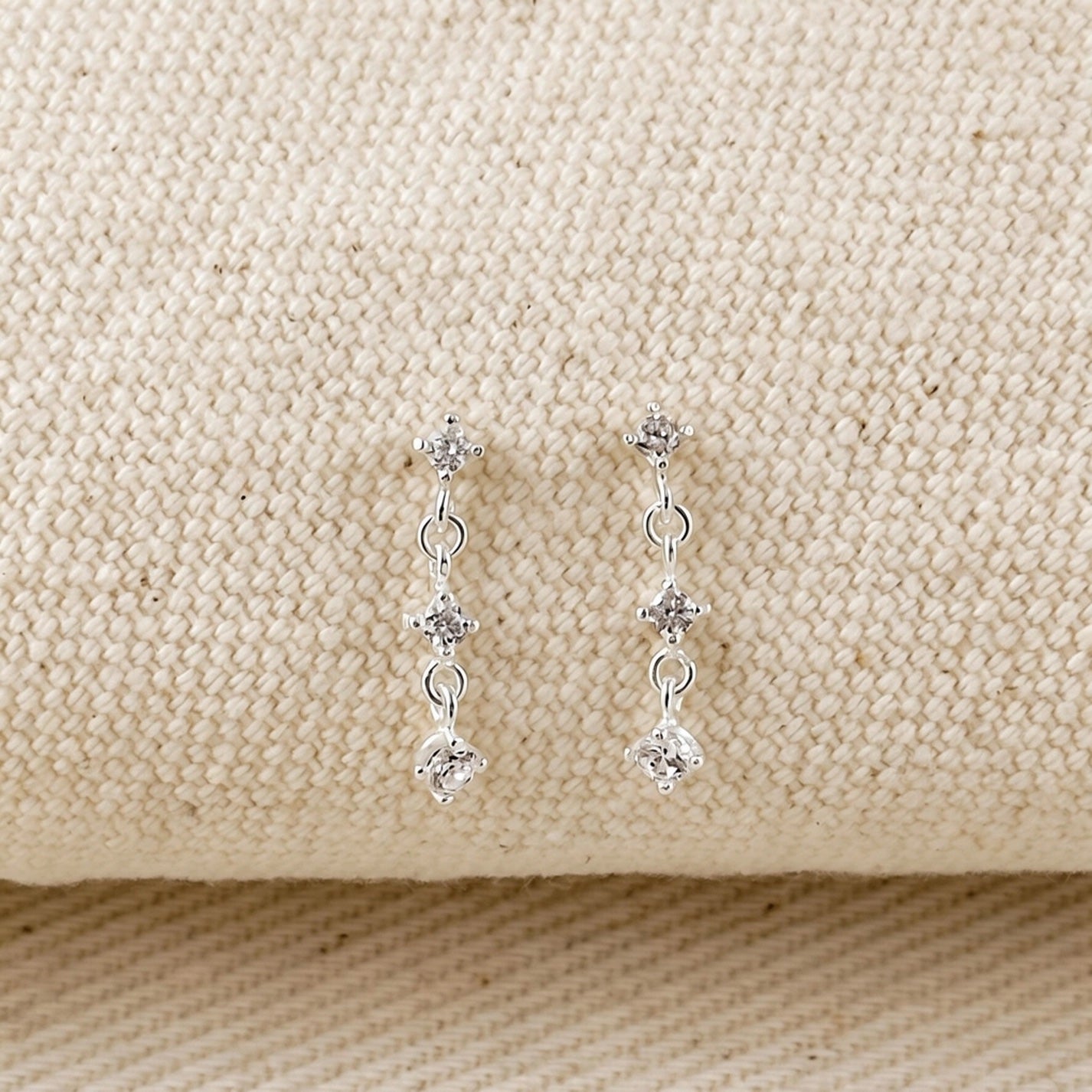 Three CZ Drop Stud Earrings – Sterling Silver