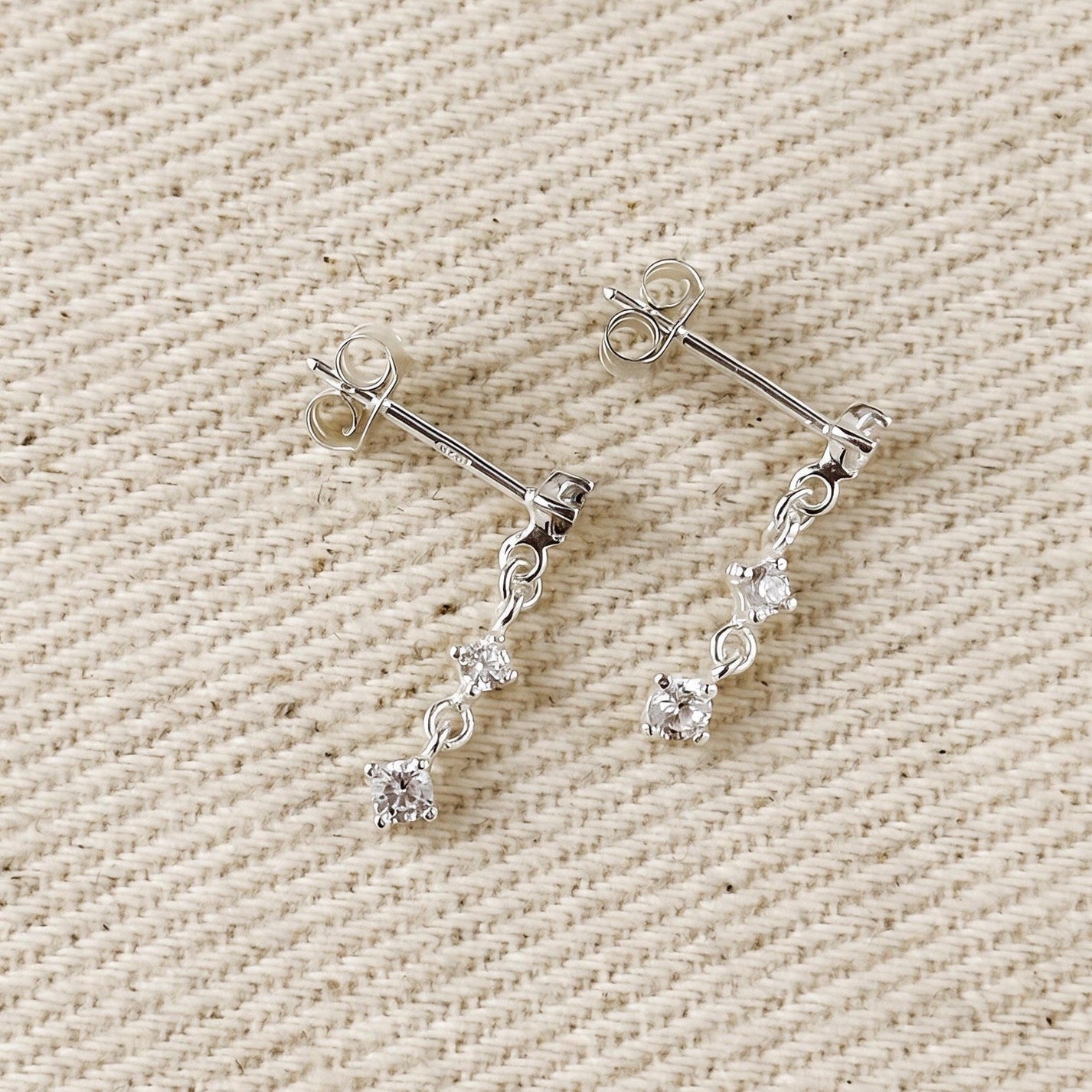 Three CZ Drop Stud Earrings – Sterling Silver