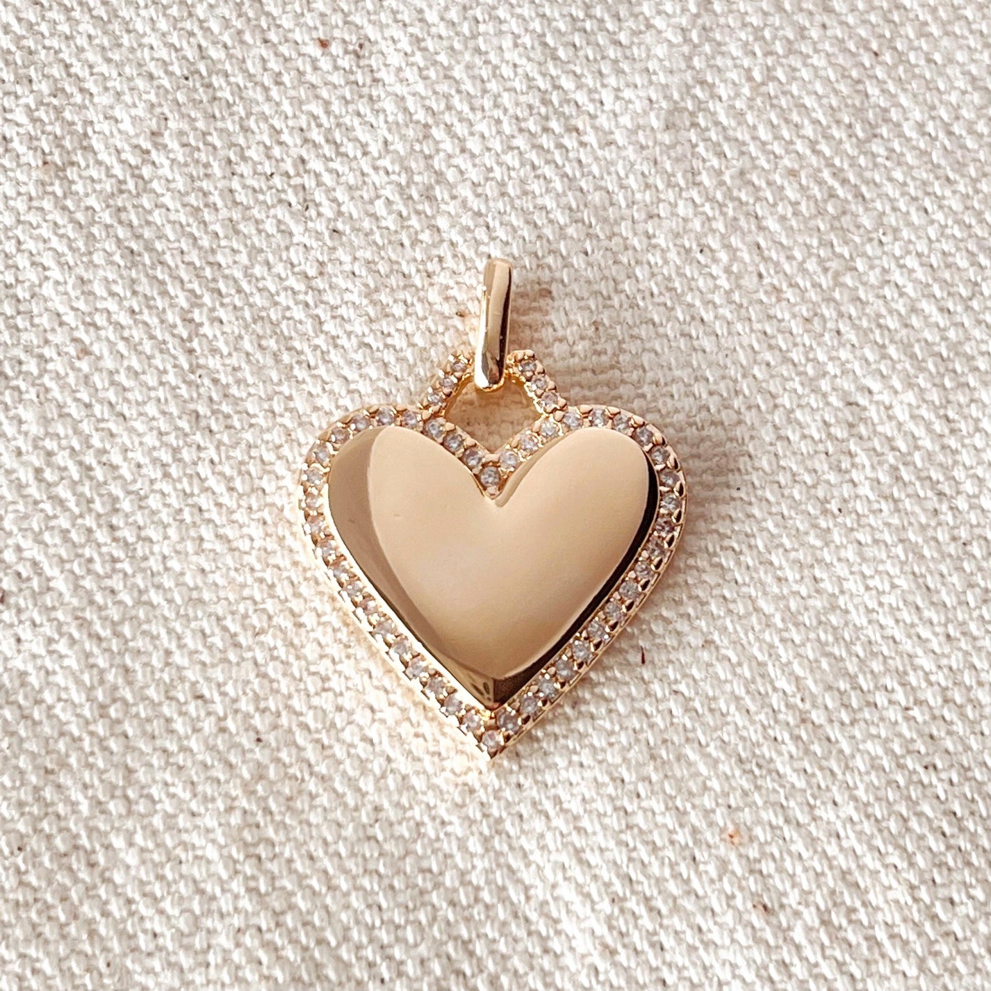 Large Heart Charm Pendant with CZ Surround - Gold Filled